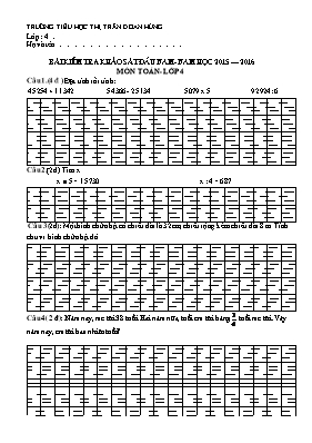 Đề kiểm tra khảo sát đầu năm môn Toán + Tiếng Việt Lớp 4 - Năm học 2015-2016 - Trường TH Thị trấn Trấn Đoan Hùng